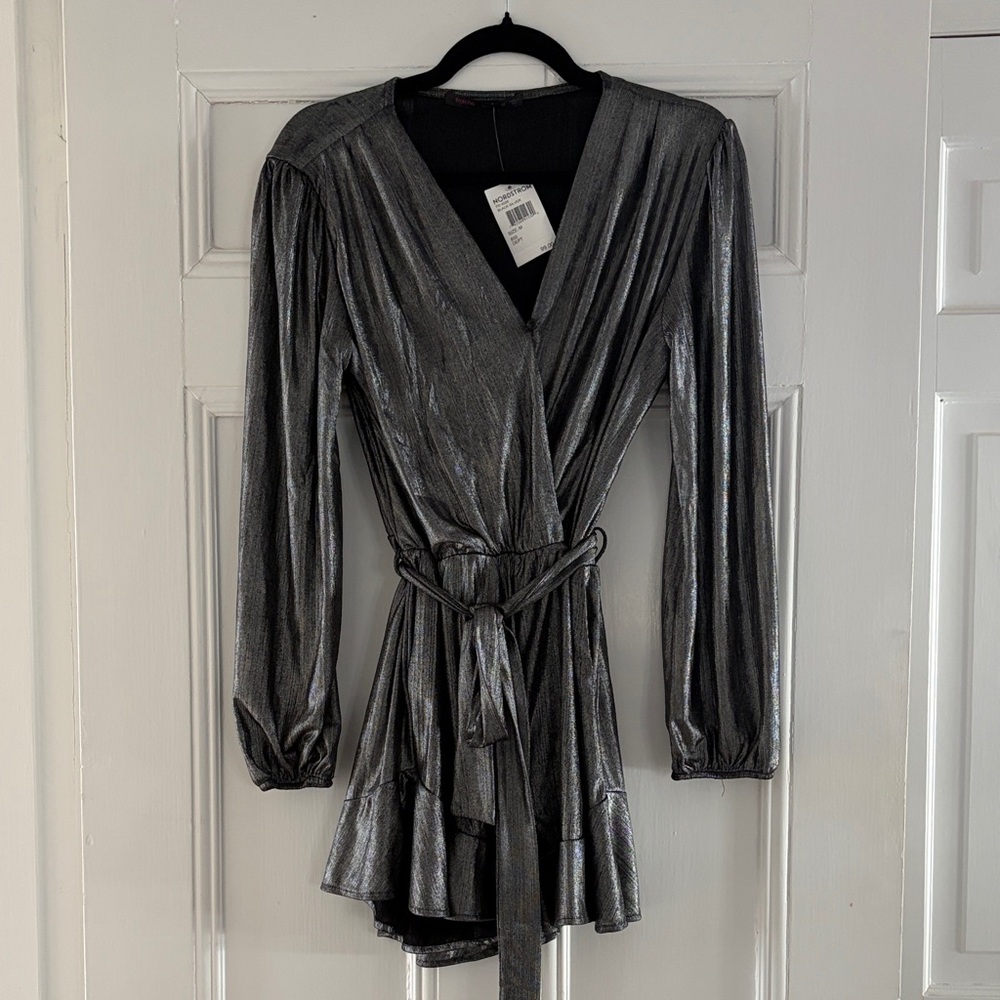 Metallic Silver Romper with Belt